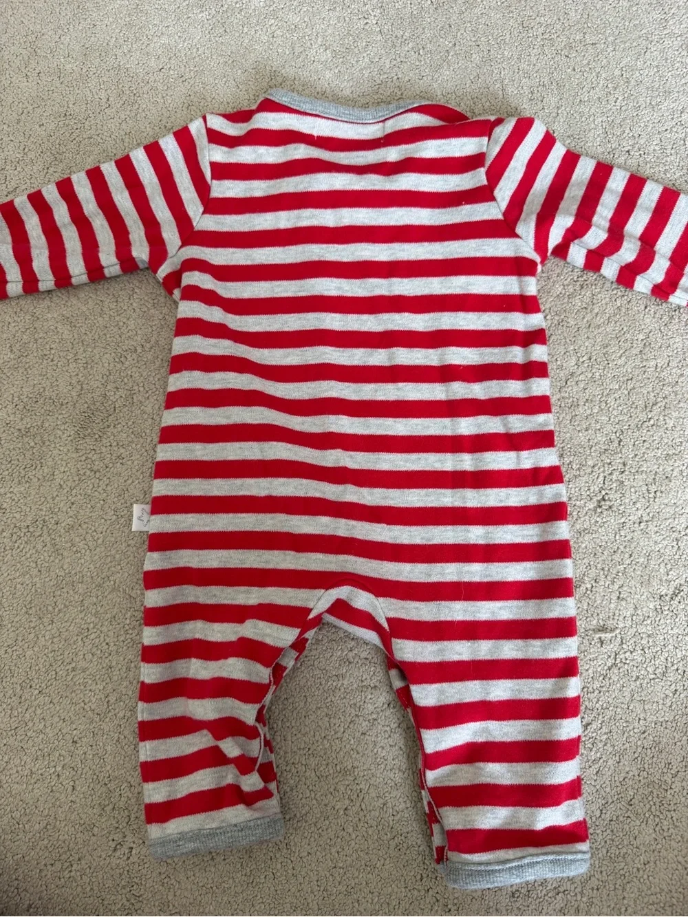 Albetta Red & Light Gray Striped Baby One-Piece with Bear Applique